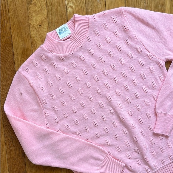 Vintage 80s Knit Mockneck Made in Ireland Bright Pink Women's Sweater Acrylic - Picture 7 of 15